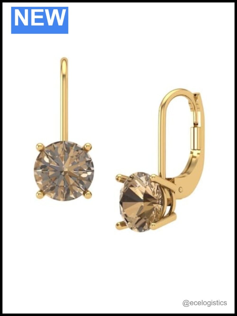 4Ct Round Solitaire Drop Dangle Brown Champagne Earring 925 Silver